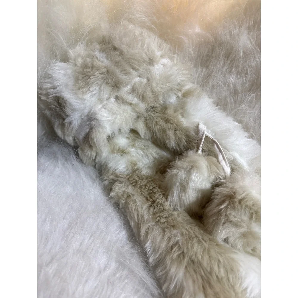 World Market Faux Fur Christmas Stocking Pom Pom Tan‎ White Holiday Decor